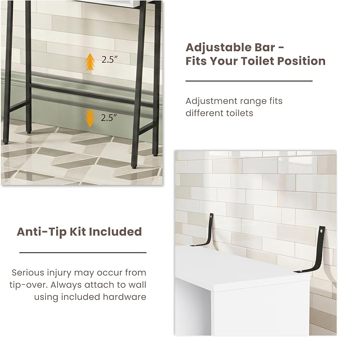 24" W Over The Toilet Storage Cabinet with Fluted Door,Bathroom Organizers and Storage with Adjustable Shelves, Modern Over Toilet Organizer for Bathroom,Restroom,Laundry,White