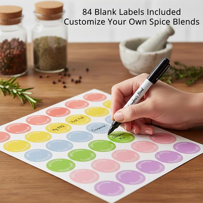 672 Color-Coded Spice Labels Book with A–Z Index – Waterproof & Oil-Resistant Preprinted Round Stickers for Kitchen Jars – 1.2" Pantry Labels for Spices, Seasonings, and Herbs – Modern Color Style