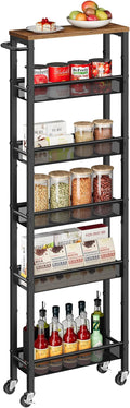 VASAGLE Slim Storage Cart, 6-Tier Rolling Utility Cart, Skinny Shelf for Kitchen Pantry, Narrow Bathroom Organizer, 17.9 x 5.9 x 51.7 inch, Rustic Brown and Matte Black, Dacey Collection ULRC038K101