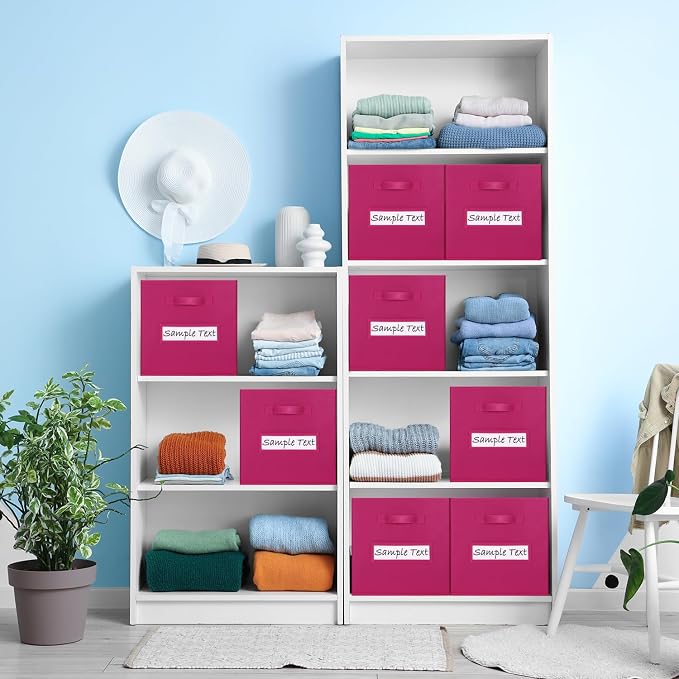 Fabric storage cubes (8 Pack) 13 Inch Cube Storage Bin, cube organizer bins with 8 Labels Window Cards & a Pen, Foldable cube organizer bins and Storage Box, Dark pink