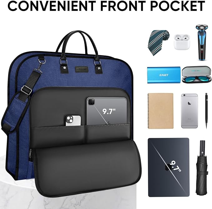 BALEINE Travel Garment Bag, Travel Suit Bag for Men, Water Resistant Carry on Garment Bag for Hanging Clothes, Garment Duffel Bag for Travel Business (Blue, 48")