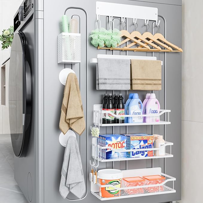 Multifunctional Magnetic Shelf for Washing Machine, Refrigerator, Microwave, Coffee Maker, and Any Metal Surface, Powerful Magnetic Shelves Include Magnetic Paper Towel Holder (8 pcs - White)