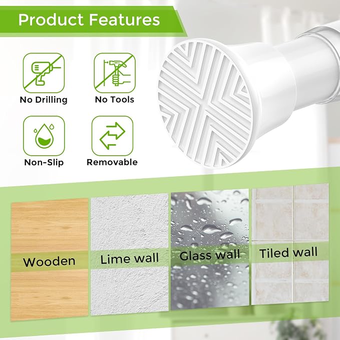 Tension Rods for Windows 30-63Inch Tension Curtain Rod White Adjustable Curtain Rod No Drilling Spring Rod for Light Shower Curtain,Doorway,Closets