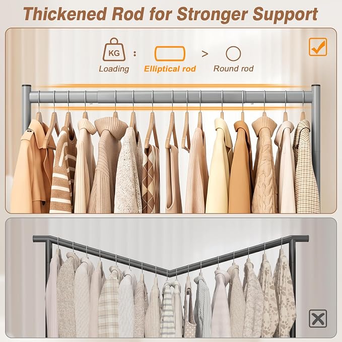 EAGMAK Heavy Duty Clothes Rack Load 268 LBS, 31.5 inch Hanging Rod, Grey | Metal Frame, Stable Base, Compact Size, Rolling Smooth, For Bedroom Closet Entryway Laundry Living Room Home Garage Storage
