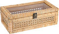 Hipiwe Rattan Decorative Box with Clear Lid and Lock - Natural Woven Wicker Basket Bin Rectangular Basket Organizer Vintage Wood and Cane Display Boxes for Shelves Home Storage and Decor