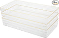 Martha Stewart Kerry Plastic Stackable Office Desk Drawer Organizers, 12" x 6", 3 Pack, with Gold Trim