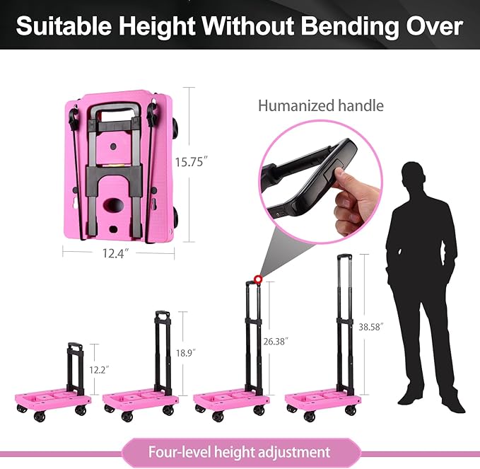 Folding Hand Truck Lightweight Hand Truck Dolly Foldable,Luggage cart with 4 Rotate Wheels, Utility Cart with Adjustable Handle,Collapsible Dolly for Moving