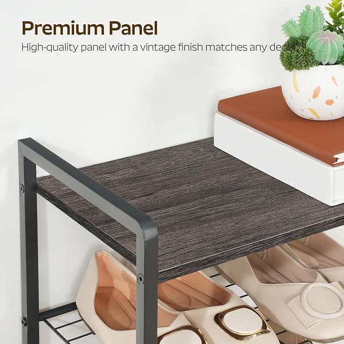 YATINEY 10-Tier Narrow Shoe Rack, Tall Shoe Rack for 10-20 Pairs, Slim Shoe Storage Organizer with Wooden Top, Space Saving, Metal Frame, for Entryway, Charcoal and Black SS68BC
