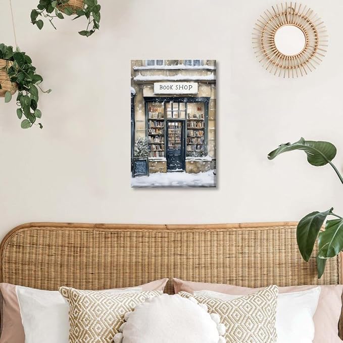Winter Snowy Bookshop Art Aesthetic Poster Canvas Wall Art Decoration Living Room Home Decor Bedroom Decoration Poster Unframed20x30inch