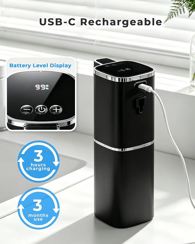 2 Pack Automatic Soap Dispenser Touchless, Rechargeable | Liquid Soap Dispenser 9 Adjustable Levels,13.5oz/400mL,IPX5 Waterproof, Wall Mounted or Countertop for Kitchen & Bathroom