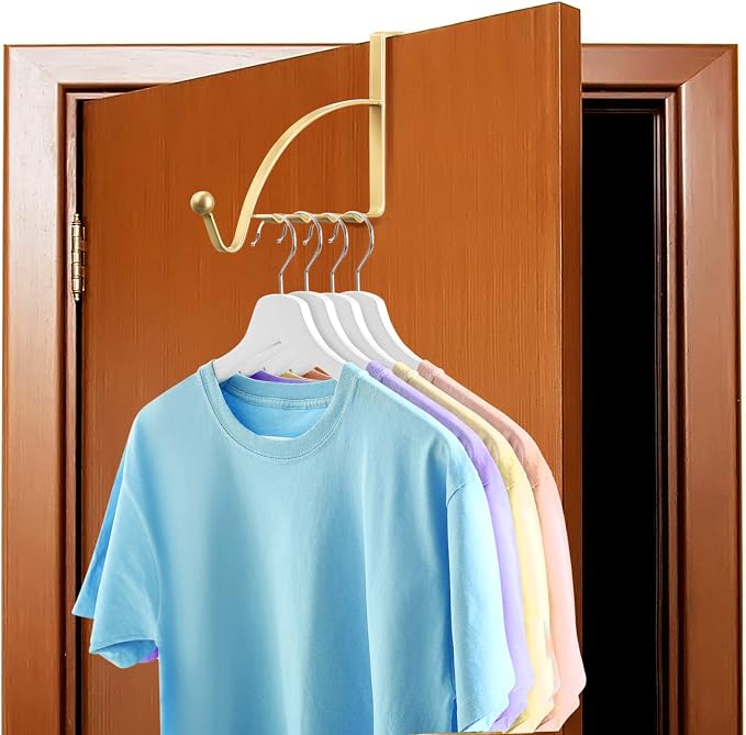 Hotop 2 Pcs Over The Door Hooks Over Door Hanger Sturdy Valet Hooks Mounted Hanging Storage Organizer Rack for Clothes Coats Towels Hats Scarves Purses(Champagne Gold)