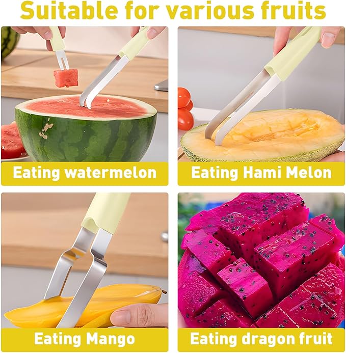 Watermelon Cutter, 3-in-1 Watermelon Fork Slicer, Stainless Steel Popsicle Maker, Multi Melon Cutter for Camping Kitchen Gadgets (Off White)