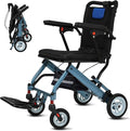 20 lbs Transport Wheelchair Lightweight Foldable, Portable Folding Transport Chair with 8" Honeycomb Tires, 16.2" Seat Small Wheelchair for Tight Spaces, Narrow Wheelchairs for Adults & Elderly(Blue)