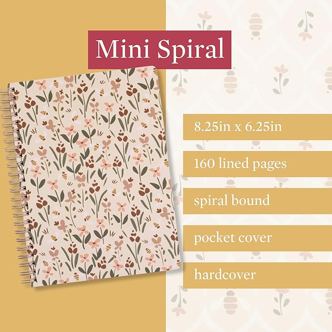 Steel Mill & Co Cute Mini Spiral Notebook, Small 8.25" x 6.25" Journal with Durable Hardcover and 160 Lined Pages for Journaling/Work/School (Bees)