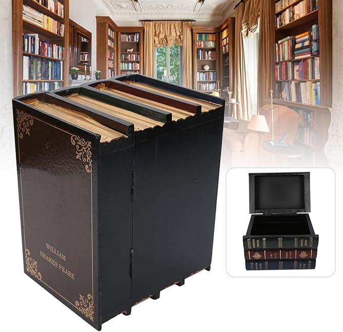 CHICIRIS Wooden Book Box Multi Functional Jewelry Storage Case Home Office Decor for Living Room Bedroom Dresser Organization and Office Bookcase Ornaments