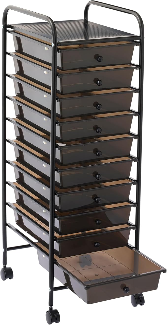 Simply Tidy 10 Drawer Matte Black Rolling Cart - Mobile Organizer with Removable Drawers, Swivel & Locking Casters, Durable Tubular Frame - 1 Set