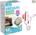 12 Pack Vacuum Bags for Travel with USB & TYPE C Pump,Compression Packing Cubes for Luggage,Carry-on Space Saver Vacuum Seal Bags&Vacuum Storage Bags for Vacation(Red)