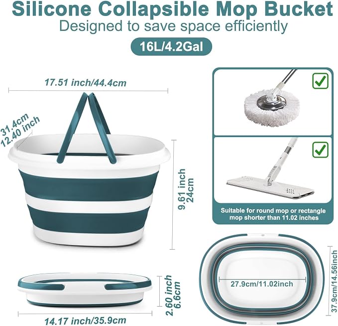 Collapsible Bucket for Cleaning, 4.2 Gallons Mop Bucket with Handle for Floor Window Car Washing, Silicone Ice Buckets for Parties Camping Fishing Beach, RV Laundry Storage Household Cleaning Supplies