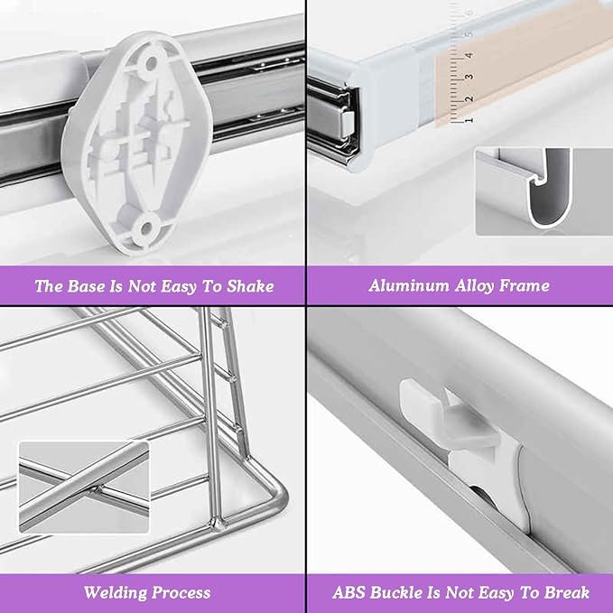 Pull Out Storage Basket with Runners,Metal Under Shelf Storage Basket,Stackable Storage Bins,Adjustable Width 370-970mm,40kg Weight Capacity(Black,Width870-920mm)