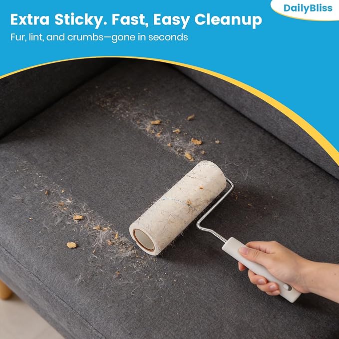 Extra Sticky Large Surface Lint Roller Refills, 500 Sheets | Easy Spiral Tear, 6.3" Wide, 5 Replacement Rolls for Pet Hair, Cat & Dog Hair Remover for Clothes, Carpet, Refills Only