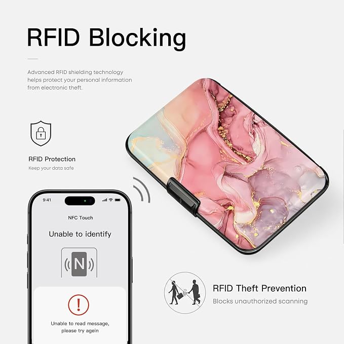 Credit Card Holder RFID Aluminum card case Marble mini Wallet Women Men | ABS Business ID Case,Hard Case Large Capacity 6 Slots, Waterproof Durable ，Secure Closure Slim Small Credit Card Protector