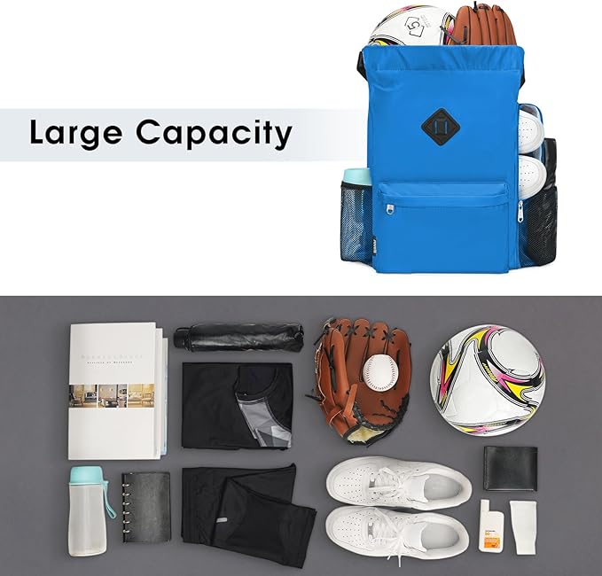 WANDF Drawstring Backpack with Shoe Compartment, Sports Gym Bag | Multi-Pocket Storage, Water-Resistant Fabric, Cinch String Bag