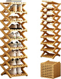 Bamboo Foldable Shoe Rack, 9 Tier Portable Shoe Storage Rack, Multi Functional Narrow Vertical Shoe Racks, Shoe Shelf for Entryway, Corner, Bedroom, Hallway, Balconies, Small Space
