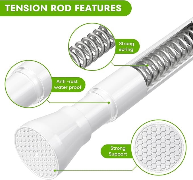 Tension Curtain Rod No Drilling 2 Pack Tension Rods for Windows 28 to 48 inch Adjustable Curtain Tension Rod Expandable Spring Pressure Rods For Closet, Door, Kitchen, Doorway