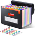 ThinkTex Accordion File Organizer, 12 - Pocket Expanding File Folders for Paper Receipts, Bills & Taxes Organizer, Letter/A4 Size Document Holder for School, Office, Home with Colorful tabs- Black
