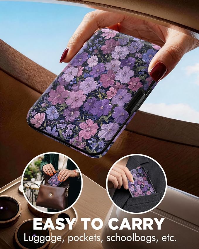 Maicican RFID Blocking Aluminum Credit Card Holder | Slim Metal Wallet for Women & Men, Business Card Case for Travel, Fits Front Pocket, Card holder wallet - Purple flowers