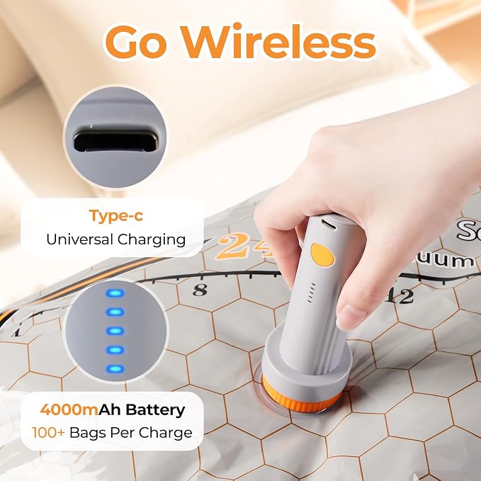 Rechargeable Wireless Pump Travel Storage Bags，15 Pack Storage Bags Vacuum Sealed，Travel & Home Organizer Set, Multi-Size Space-Saving Bags, Suitable Closet Luggage Bedding Clothing Storage