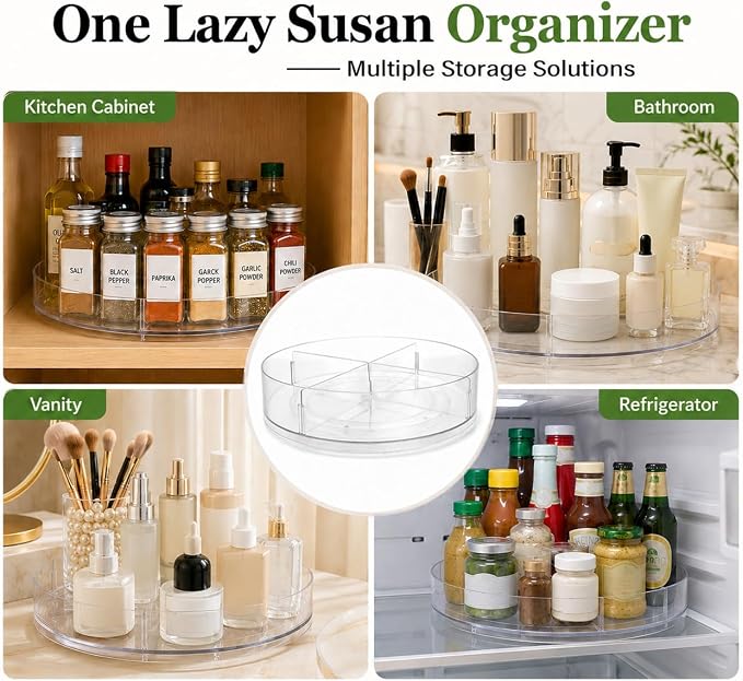 4 Pack Lazy Susan Organizer, 10.5 Inch Turntable Organizer with Non-Skid Base, Lazy Susan Organizer for Cabinet, Kitchen Countertop, Pantry, Refrigerator and Bathroom Storage (4 Pack, 11.5)