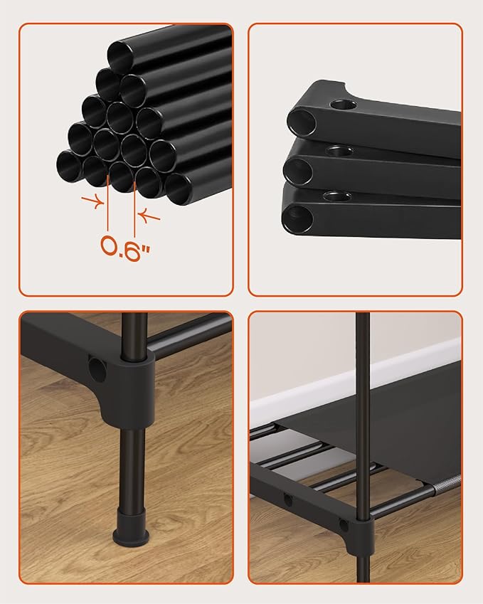 CASAMAYA Clothes Rack, Portable Closet, 44.9 Inch Large Capacity Wardrobe Closet, Clothes Storage Organizer with Shelves and 2 Hanging Rods, Easy to Assembly, Black PCT021B01