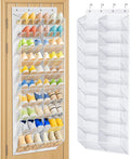 MISSLO 30 Pairs Over the Door Shoe Organizer Breathable Mesh Hanging Shoe Rack for Closet Storage with Wide Deep Pockets 10 Tier Shoes Holder Fit All the Family's Sneakers, Boots, Heels (White, 71")