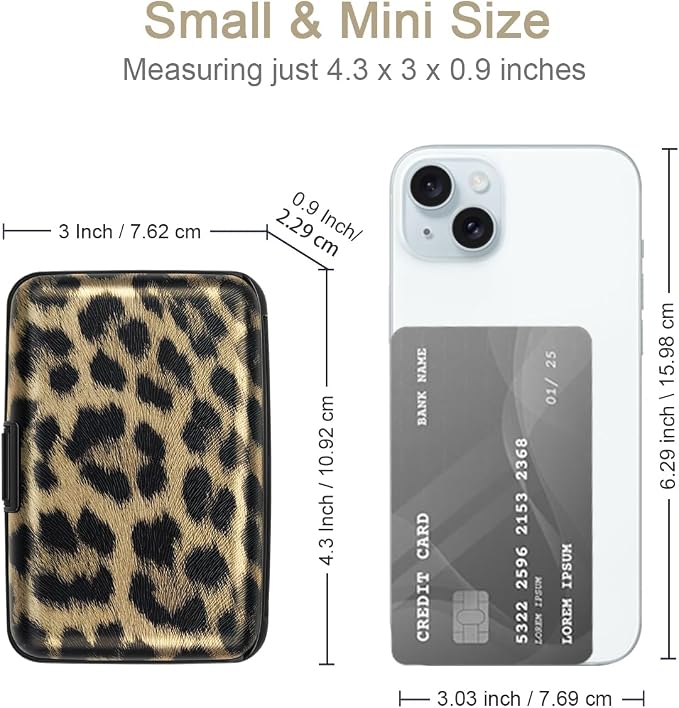 Coco Rossi Credit Card Holder RFID Aluminum Small Mini Wallet Women | Metal Wallet, Business Cards Holder, ID Case, Slim Sleeves, Womens Girls Gift, Carry Proof Wallets for Travel, Leopard