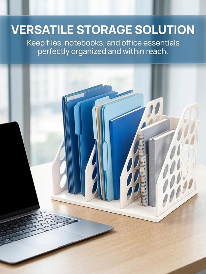File Holder for Desk, Desktop Document Organizer | 3-Sections Plastic Office Folder Organizers Accessories for Home, School
