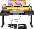 AODK 55 Inch Electric Standing Desk with Drawers & Keyboard Tray, Black | 3 Outlets & 2 USB Ports, 20-Mode LED Lights, Monitor Stand, Cable Management Tray, 3 Memory Heights, 29.9"-46.1" in Range