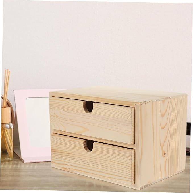 Cabilock Wooden Jewelry Organizer Versatile Storage Box with Two Layers Stylish Desktop for Home Office Classroom Natural Color for Aesthetic Decor