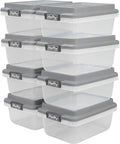 Hefty 18 Qt Hi-Rise Storage Bin with Lid, Stackable Plastic Storage Container, Organizer for Home, Garage & Closet, 8 Pack, Gray