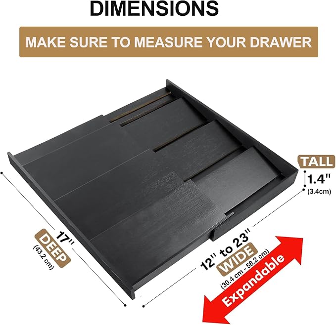 Bamboo Spice Drawer Organizer, (Need 3.1” Deep Drawer) Expandable 4 Tier Spice Rack for Cabinet (From 12" to 23" Wide), Seasoning Storage Insert, Spice Organizer for Drawer,Jars Not Included