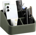 Remote Control Holder with 4 Compartments, PU Leather Small Nightstand Organizer for Home Desk Accessories Office Supplies, Multifunctional Stylish Small Bedside Desktop Organizers (Green)