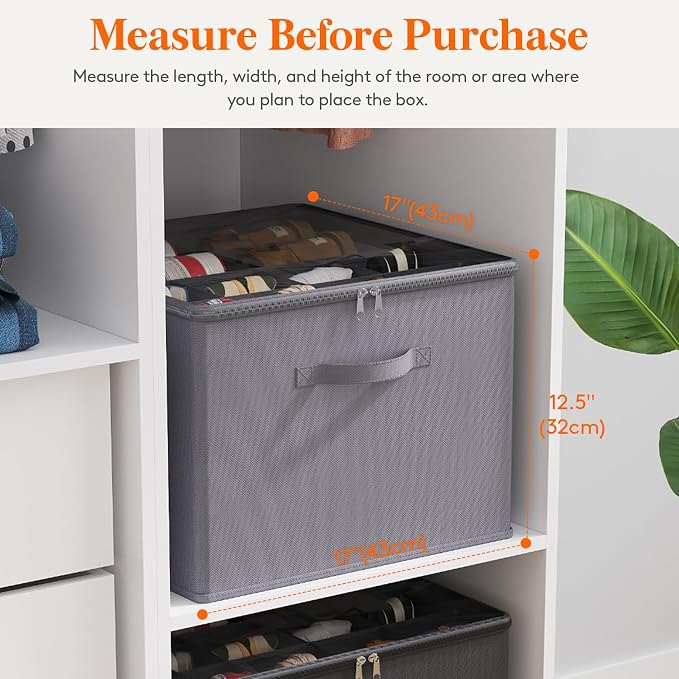 Lifewit Shoe Storage Organizer for Closet, Fabric Large Shoe Box Storage Containers with Clear Cover, Foldable Bins for Boots Heels Sneakers Fits 24-32 Pairs (Each 12-16 Pairs) 2 Pack Gray
