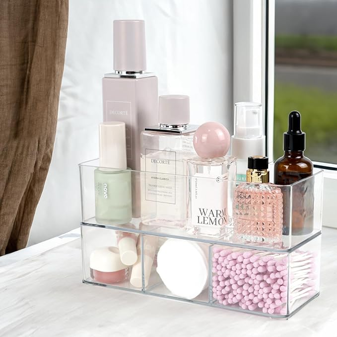 ZEXALOR Clear Drawer Organizer, 6 Sections Eyeglass Sunglasses Organizer Holder, Drawer Dividers Office Desk Tray Bathroom Makeup Jewelry Trays (9.2×3.5×2.3“)