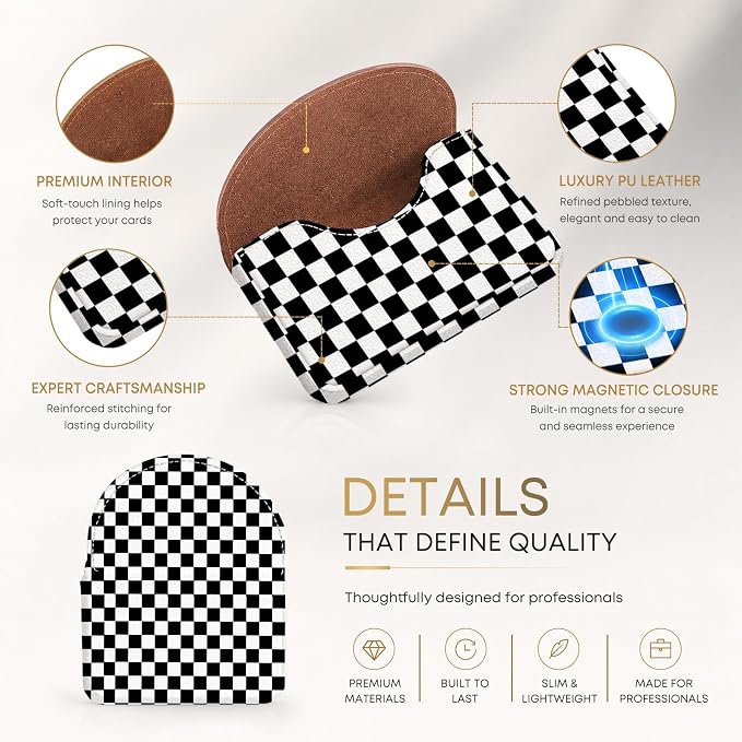 Business Card Holder，PU Leather Business Card Case Wallet Checkered | Pocket Travel Name Card Case for Men and Women Gift，Portable Magnetic Business Card Carrier for Purse