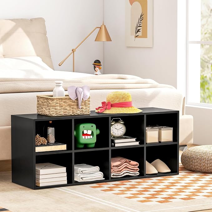 Tangkula 8 Cubbies Shoe Storage Bench, Shoe Organizer with 500 LBS Weight Capacity, Cubby Shoe Rack Storage Cabinet for Entryway, Hallway, Living Room and Bedroom (Black)