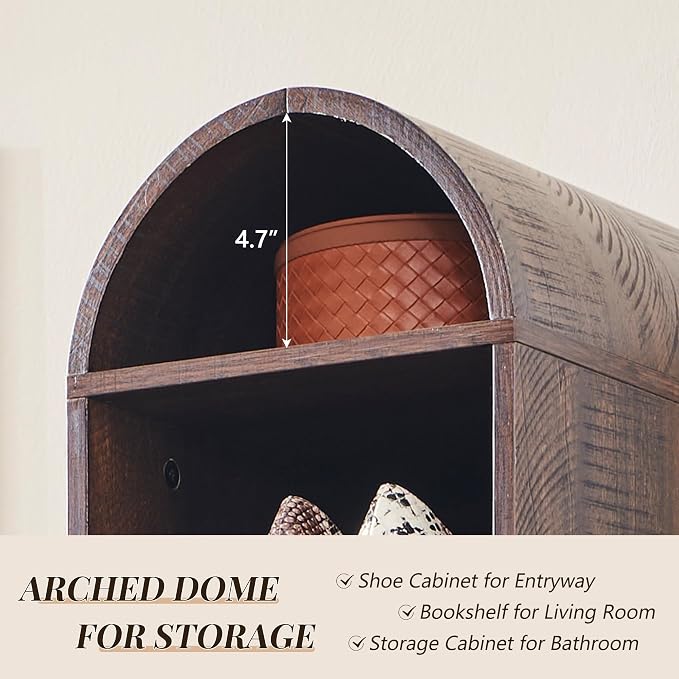 IFGET 67" Tall Arched Shoe Storage Cabinet, 8 Tiers 8 Pairs Wooden Shoe Rack with 3 Adjustable Shelves, Freestanding Shoe Closet Shelf Organizer for Entryway, Hallway, Living Room (Brown)