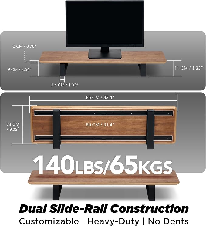 ULTRARM Moodular Wooden Monitor Stand Desk Organizer, Standard 33.4" Walnut | Customizable Organized Workspace, Aluminum Slide Rails, 10 Add-Ons Sold Separately: Storage Drawer, Tablet, Phone & More