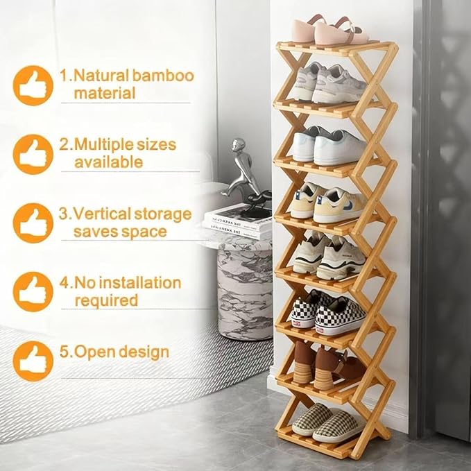 Vertical Narrow Shoe Rack, 7 Tier Portable Folding Shoe Storage Rack, Without Installation Free Standing Shoe Rack for Corridors, Bedrooms Living Room Corner and Small Spaces (7 Tier)