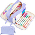 Sooez Big Capacity Pencil Case Pen Pouch, Soft Corduroy Pencil Bag with 3 Compartment, Multiple Pockets, Sturdy Zipper, Cute School Supplies Pen Bag Organizer For Teen Girls College, Blue