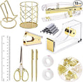 suniya Office Supplies,Desk Accessories,with Stapler,Tape Dispenser,Pen Holder Cup for Desk,Staple Remover,Scissor,Ballpoint Pen,Clear Tape, Staples,Phone Stand,Ruler,Binder,Best Gift Set(Gold)